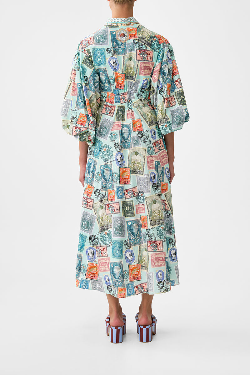WAIST TIE SHIRT DRESS WITH BUBBLE SLEEVE HIGH CLASS HOOKAH