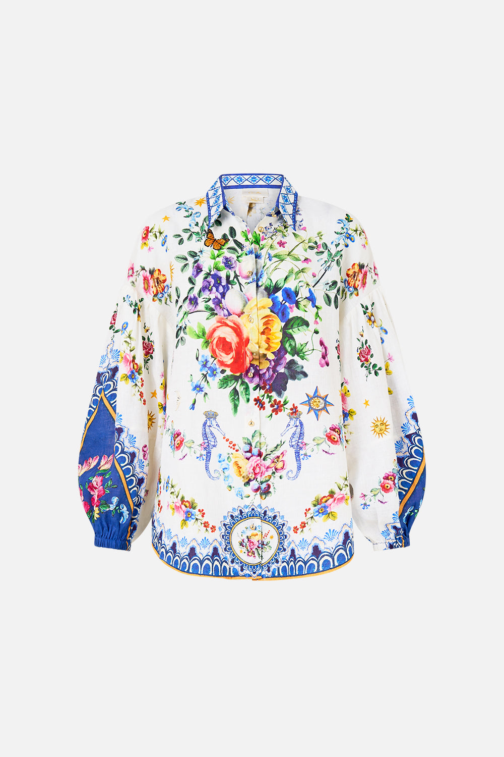 The CAMILLA Balloon Sleeve Shirt Blouse in our Tiles Darls print.