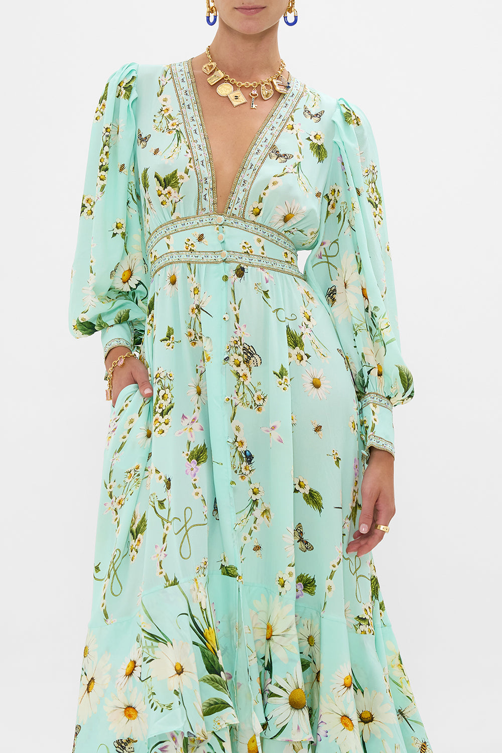 The CAMILLA Long Button Front Dress in our Floral Freefall print.