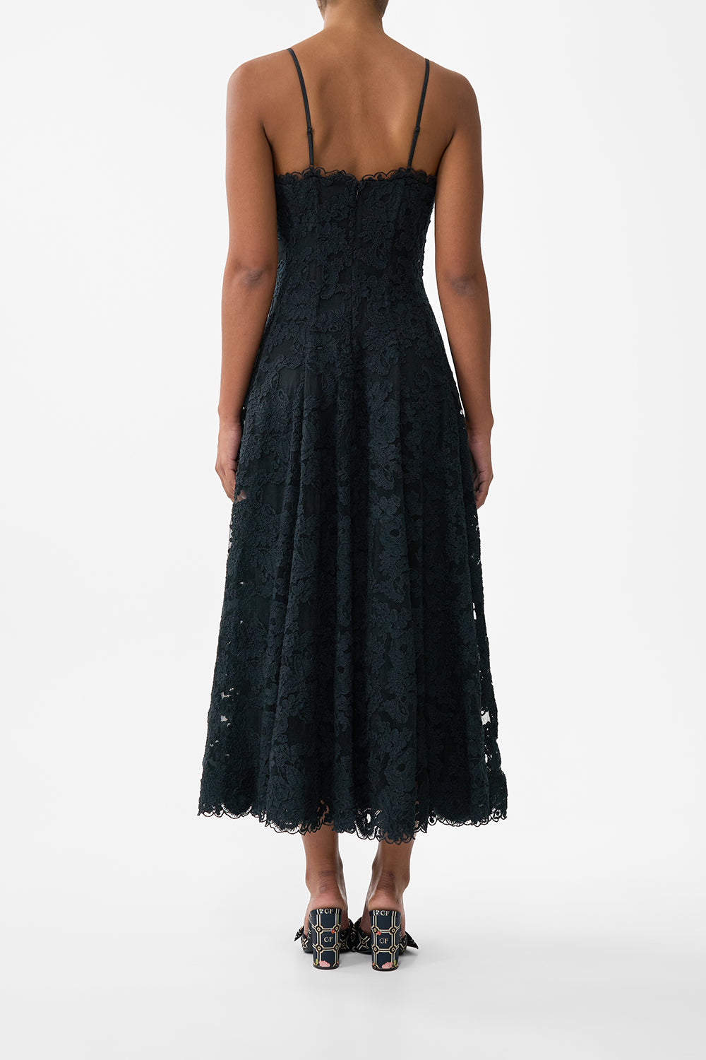 The CAMILLA Corset Dress With Long Flared Skirt in our Noble Endeavours print.