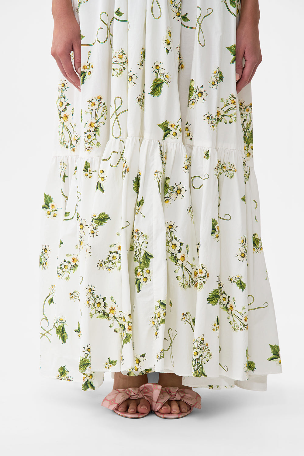 The CAMILLA Ruffle Hem Halter Dress in our Botanical Utopia print.