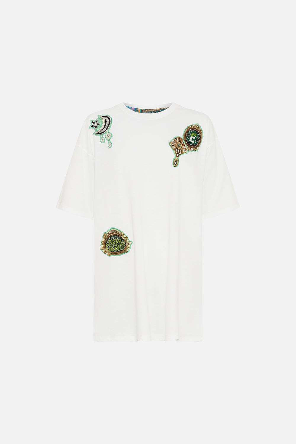 CAMILLA Green/Black Oversized Band Tee- White in Defy Gravity Print