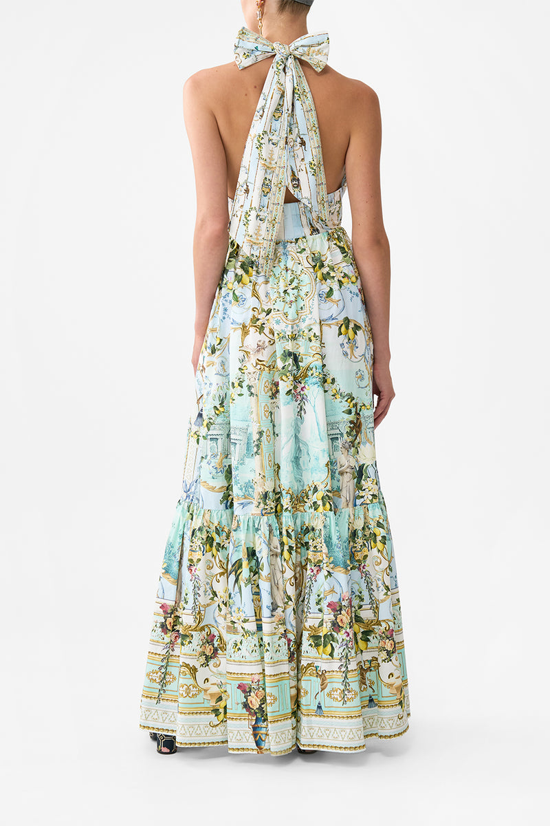 RUFFLE HEM HALTER DRESS BOTANICAL UTOPIA