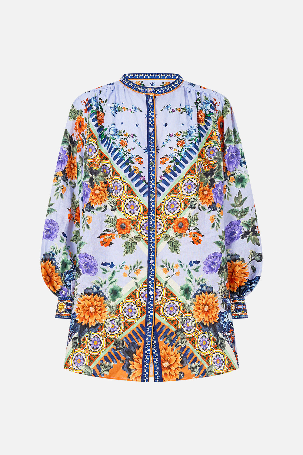 The CAMILLA Blouson Sleeve Long Length Blouse With Yoke in our Luscious In Lisbon print.