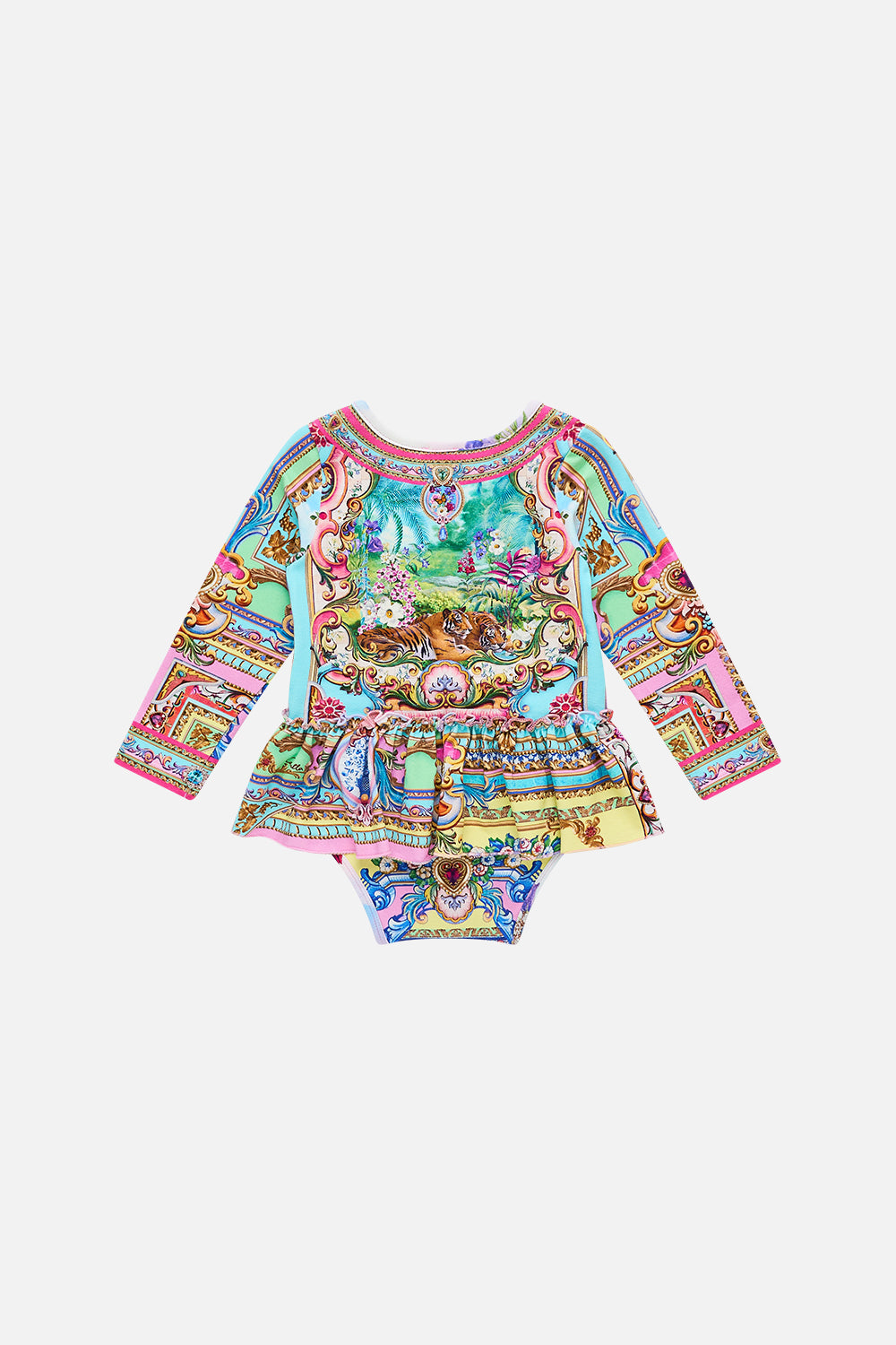 The CAMILLA Babies Long Sleeve Bodysuit W Jersey Skirt in our Spirit Of Santa Maria print.