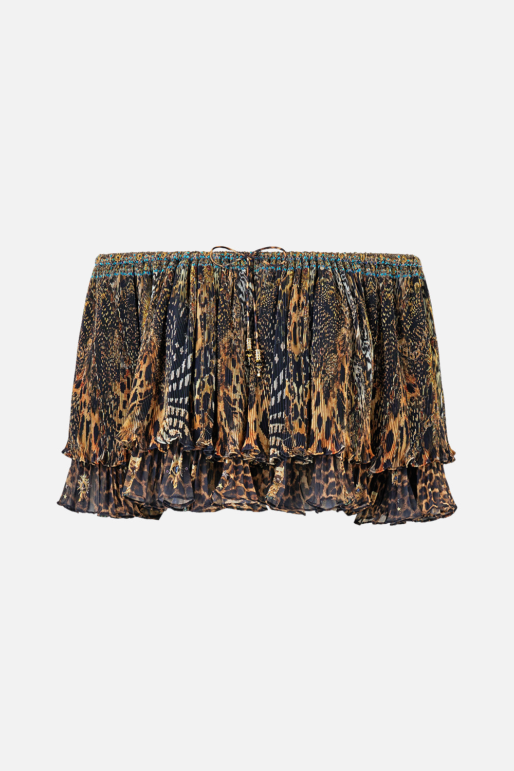 OFF SHOULDER SHORT SLEEVE PLEATED TOP FELINE FOLKLORE