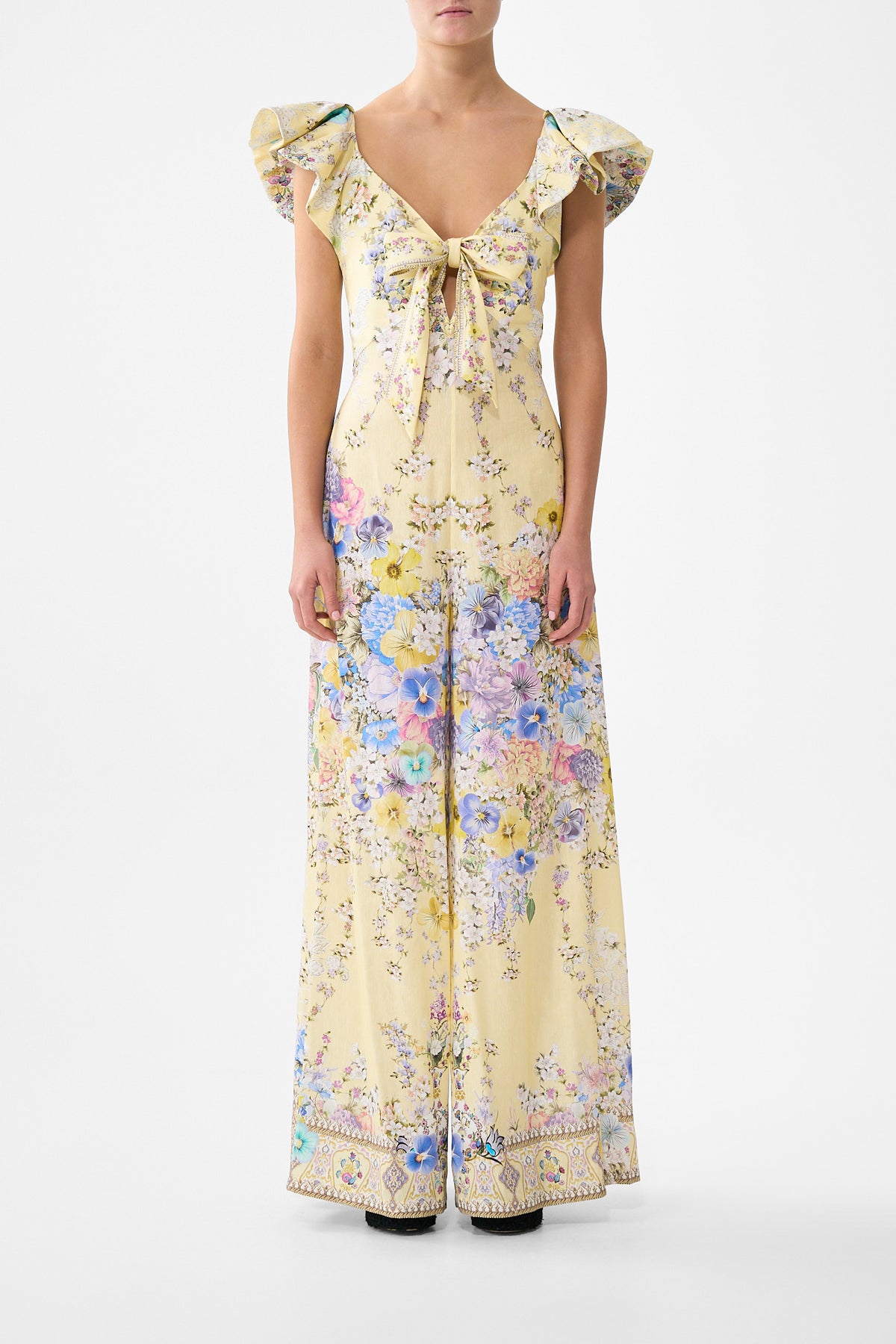 TIE FRONT FRILL SLEEVE JUMPSUIT DARLING BUDS