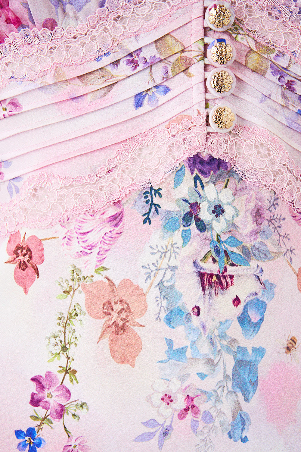 BIAS CUT MIDI DRESS WITH LACE INSERT PALATIAL PASTELS