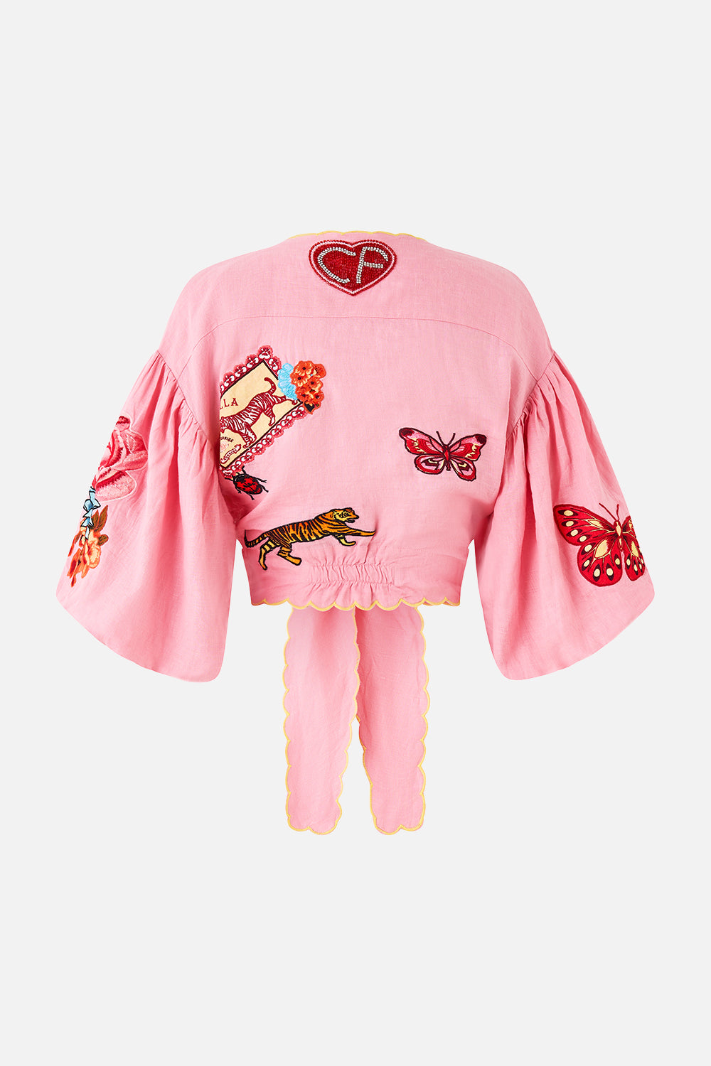 TIE FRONT PUFF SLEEVE TOP COLLAGE KINGDOM