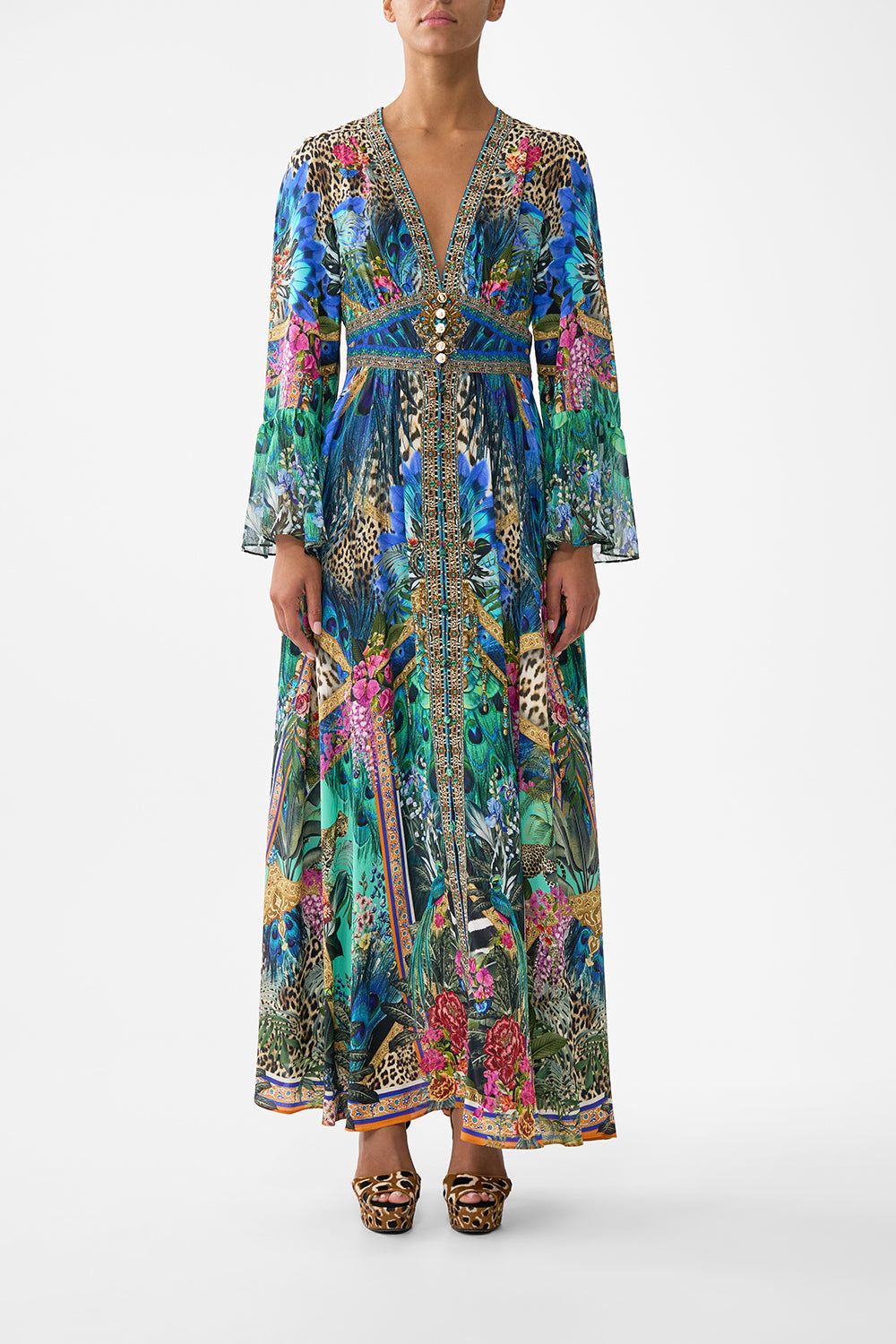 SHAPED WAISTBAND DRESS WITH RUFFLE SLEEVE ANIMAL ALCHEMY