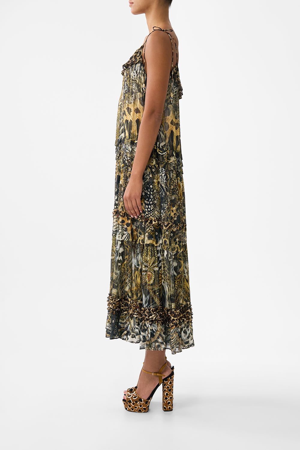 GATHERED TIERED DRESS WITH FRILL DETAIL FELINE FOLKLORE