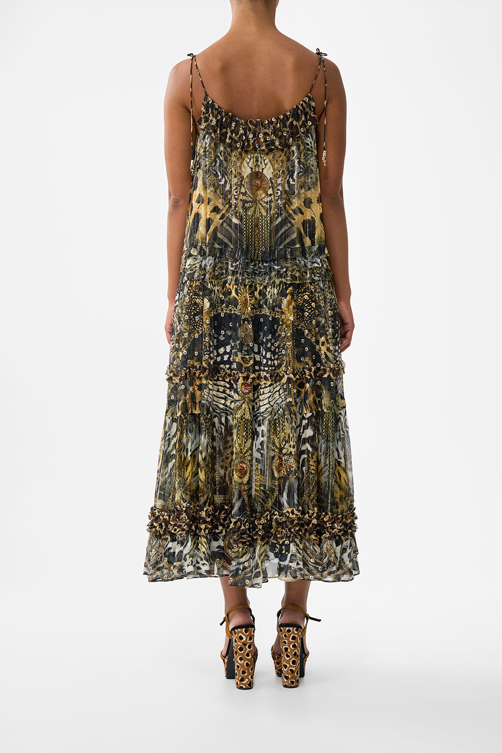 GATHERED TIERED DRESS WITH FRILL DETAIL FELINE FOLKLORE