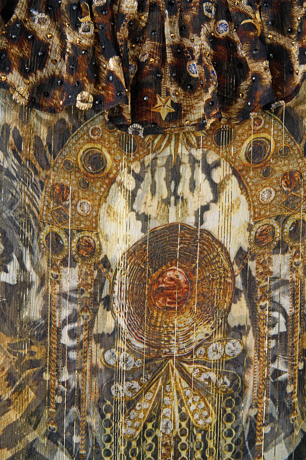 GATHERED TIERED DRESS WITH FRILL DETAIL FELINE FOLKLORE