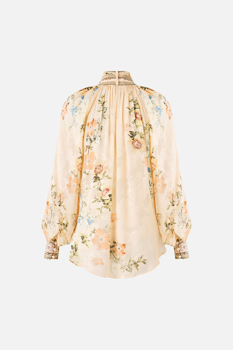 Camilla Detachable Pussy Bow Raglan Blouse in Darling Buds