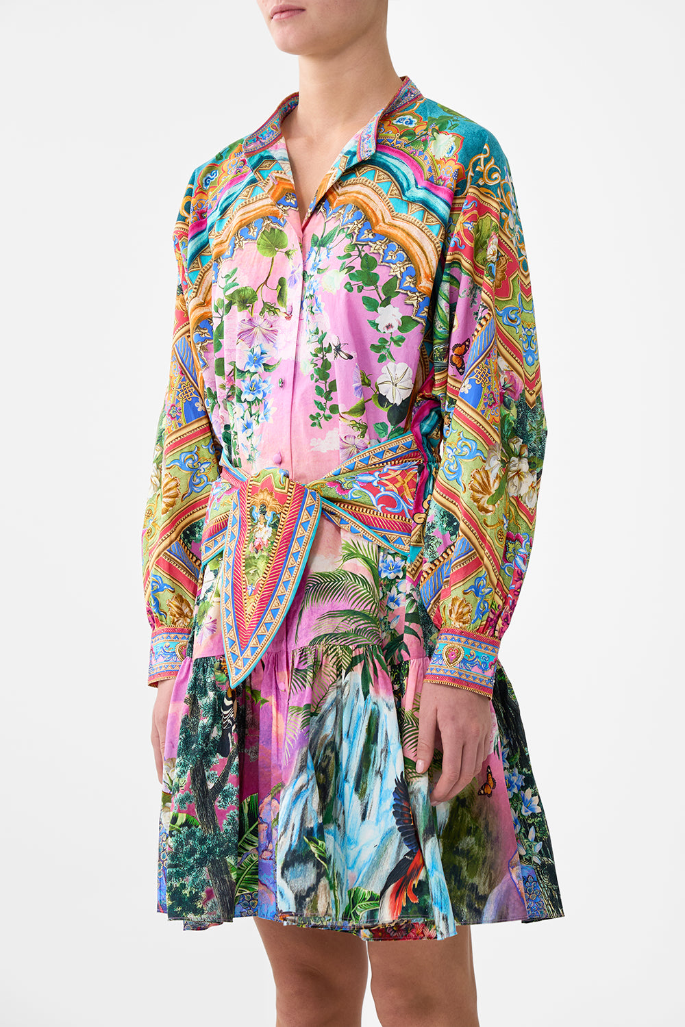 SHORT TIERED SHIRTDRESS WITH WIDE WAIST TIE TURKISH DELIGHT