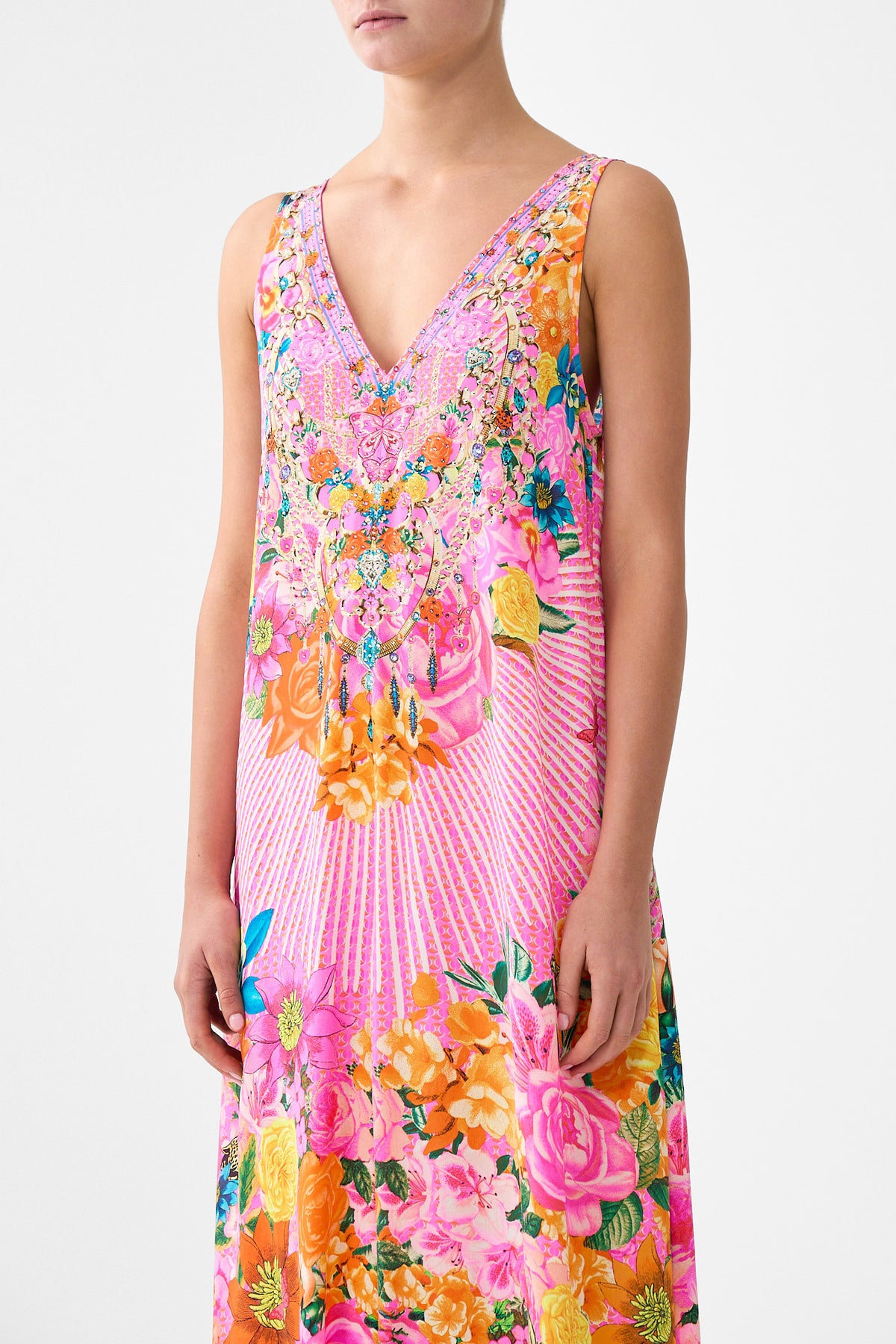 V-NECK FLARED JUMPSUIT ILLUSTRATION NATION