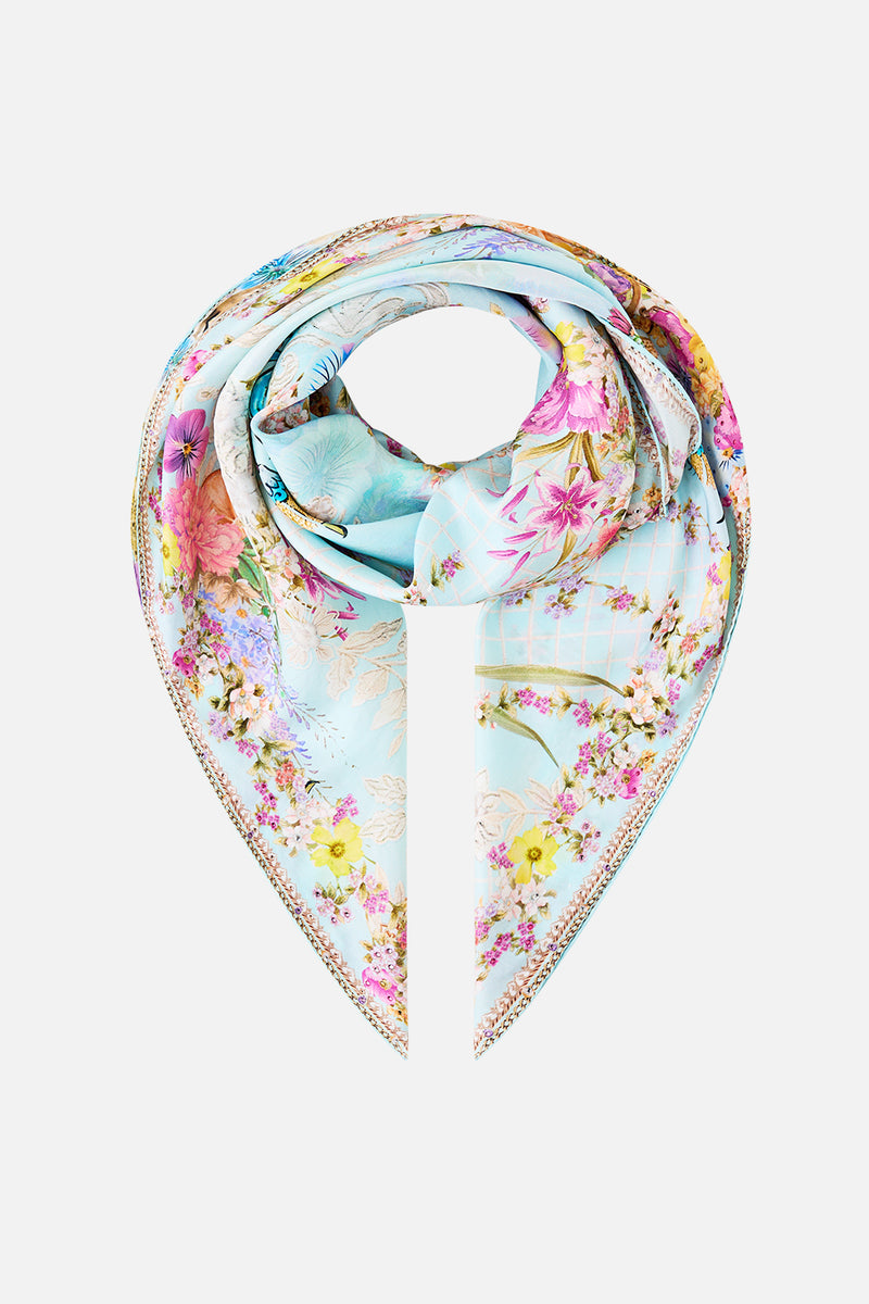 LARGE CRYSTALLED SILK SQUARE SCARF AROMATIC TIGER FLOWER