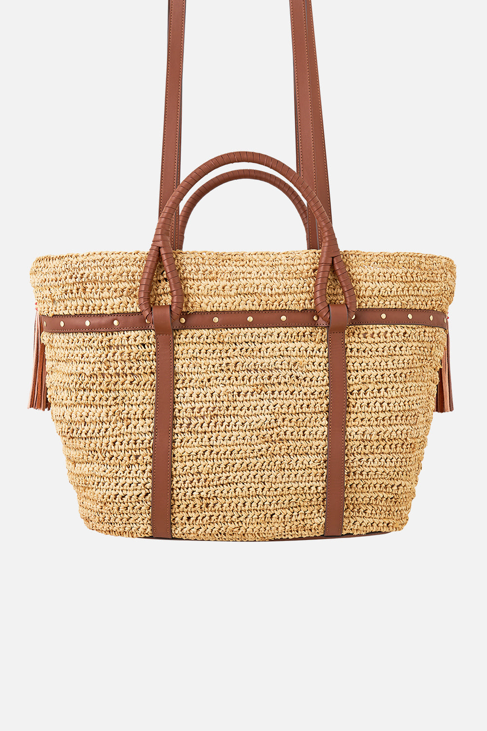 RAFFIA TOTE WITH TASSELS NATURAL