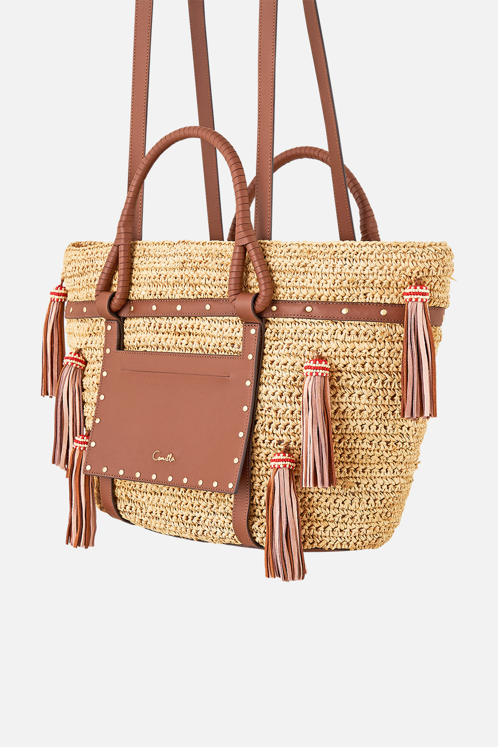 RAFFIA TOTE WITH TASSELS NATURAL