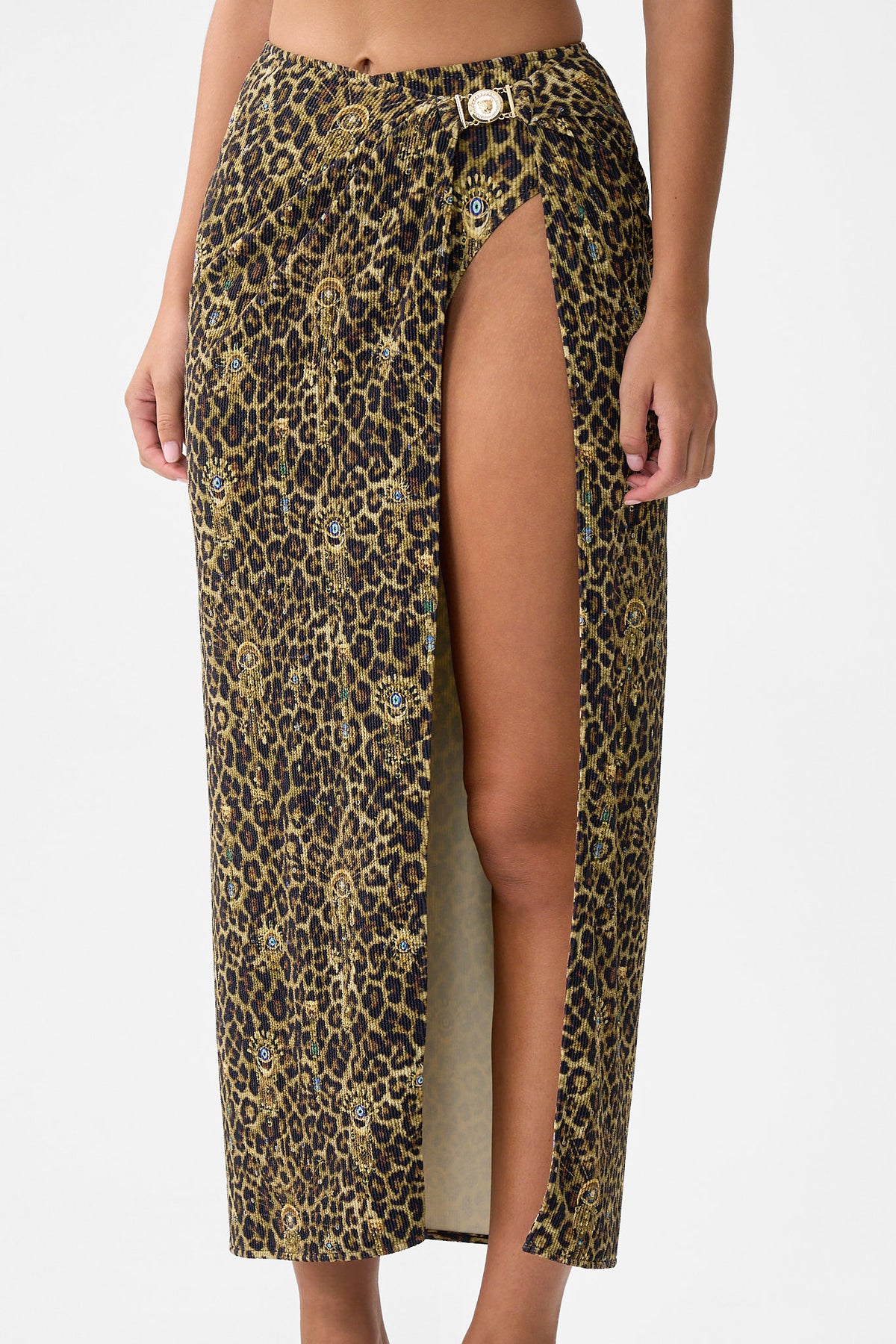 CRINKLE STRETCH LONG SARONG WITH TRIM AND LEG SPLIT FELINE FOLKLORE