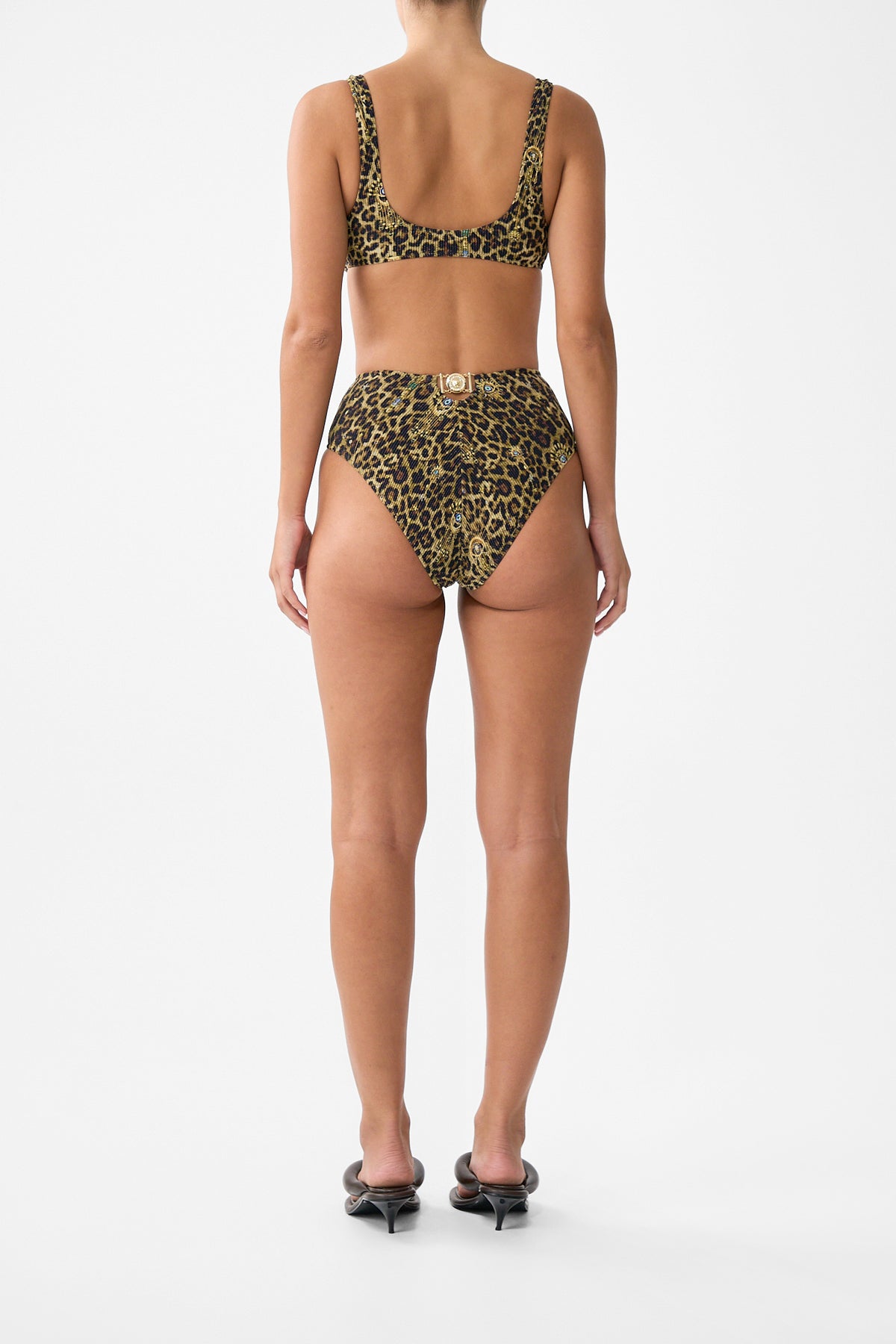 CRINKLE STRETCH CROP BIKINI TOP WITH STRAP TRIMS FELINE FOLKLORE