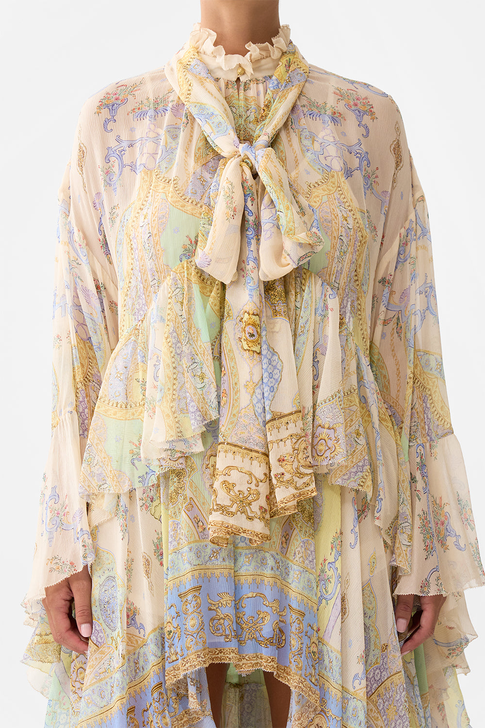 RUFFLE HIGH LOW DRESS WITH LONG SLEEVE EAST OF ISTANBUL