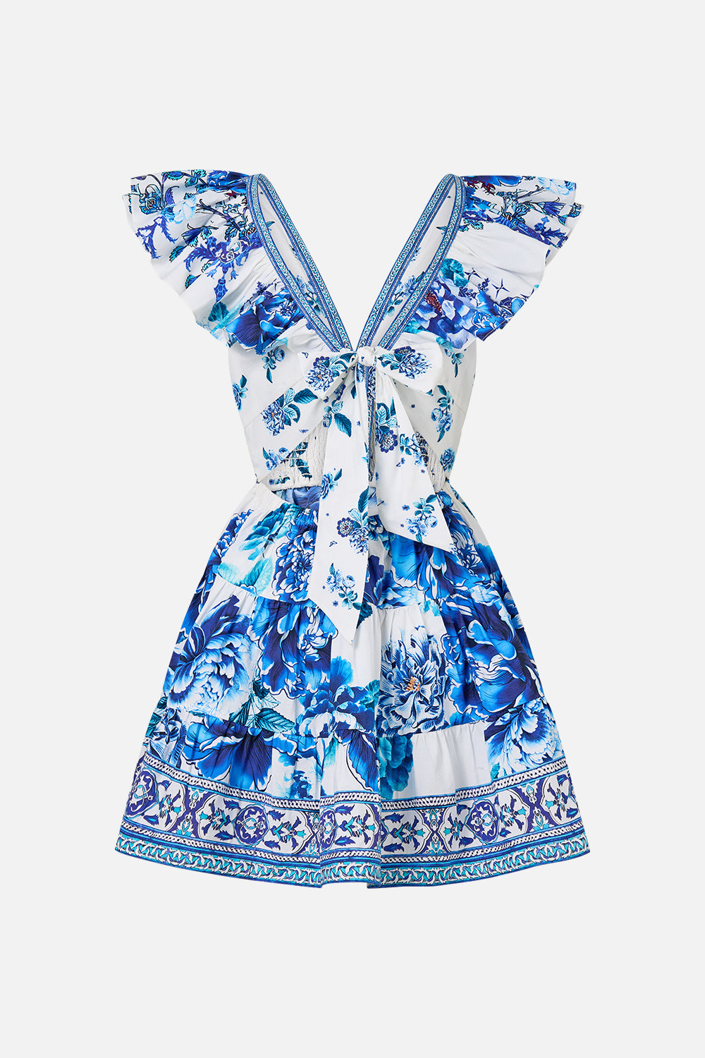 TIERED SHORT DRESS WITH NECK FRILL A CERAMIC GARDEN