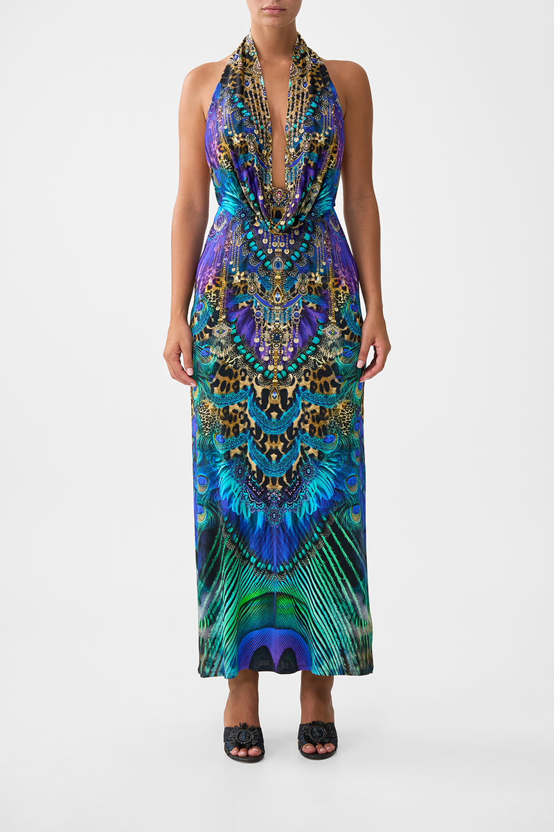 WAISTED DRESS WITH HEM RUFFLE COSMIC ZOOLOGY