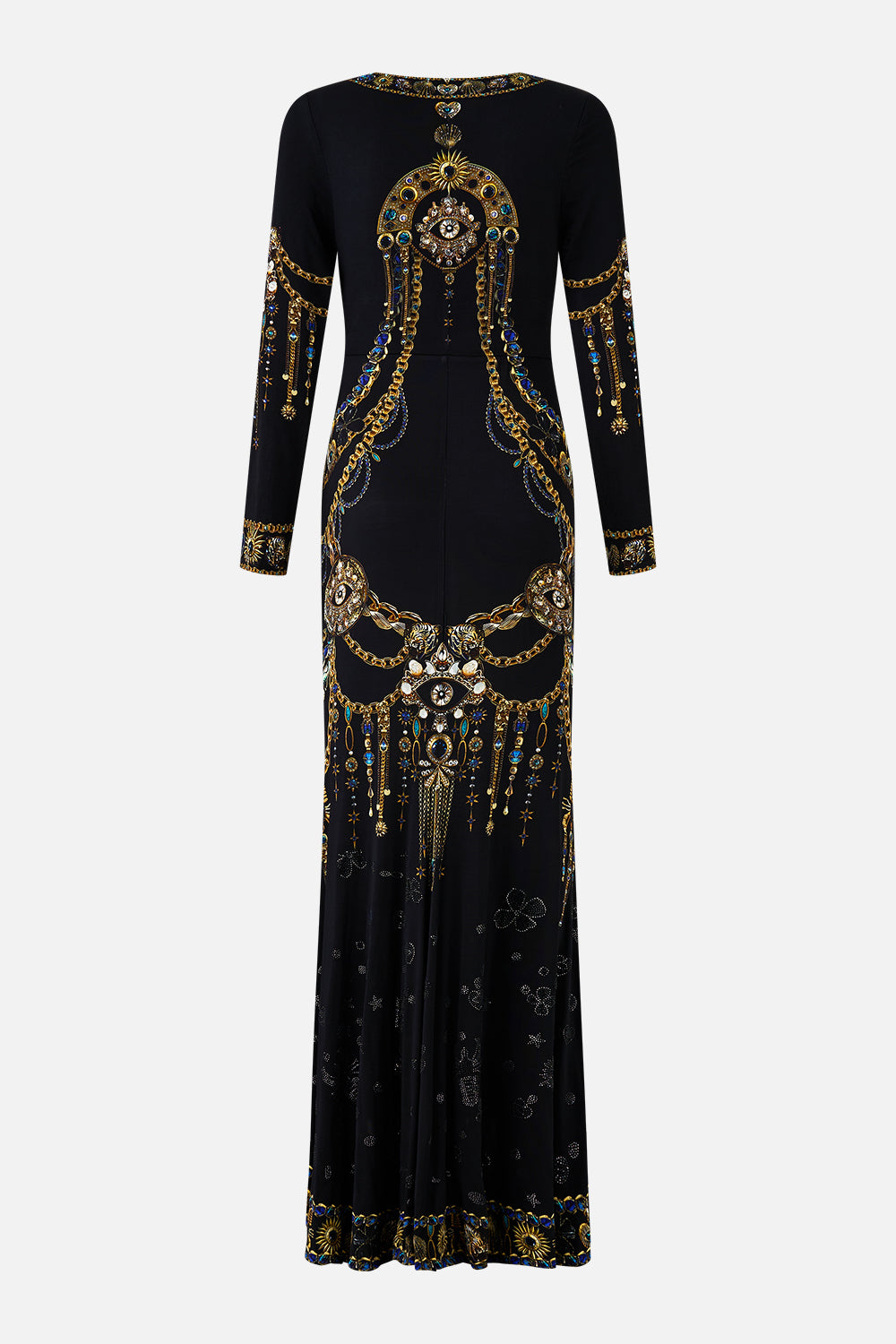 LONG SLEEVE GATHERED DRESS WITH TRAIN AMULETS AND ALCHEMY