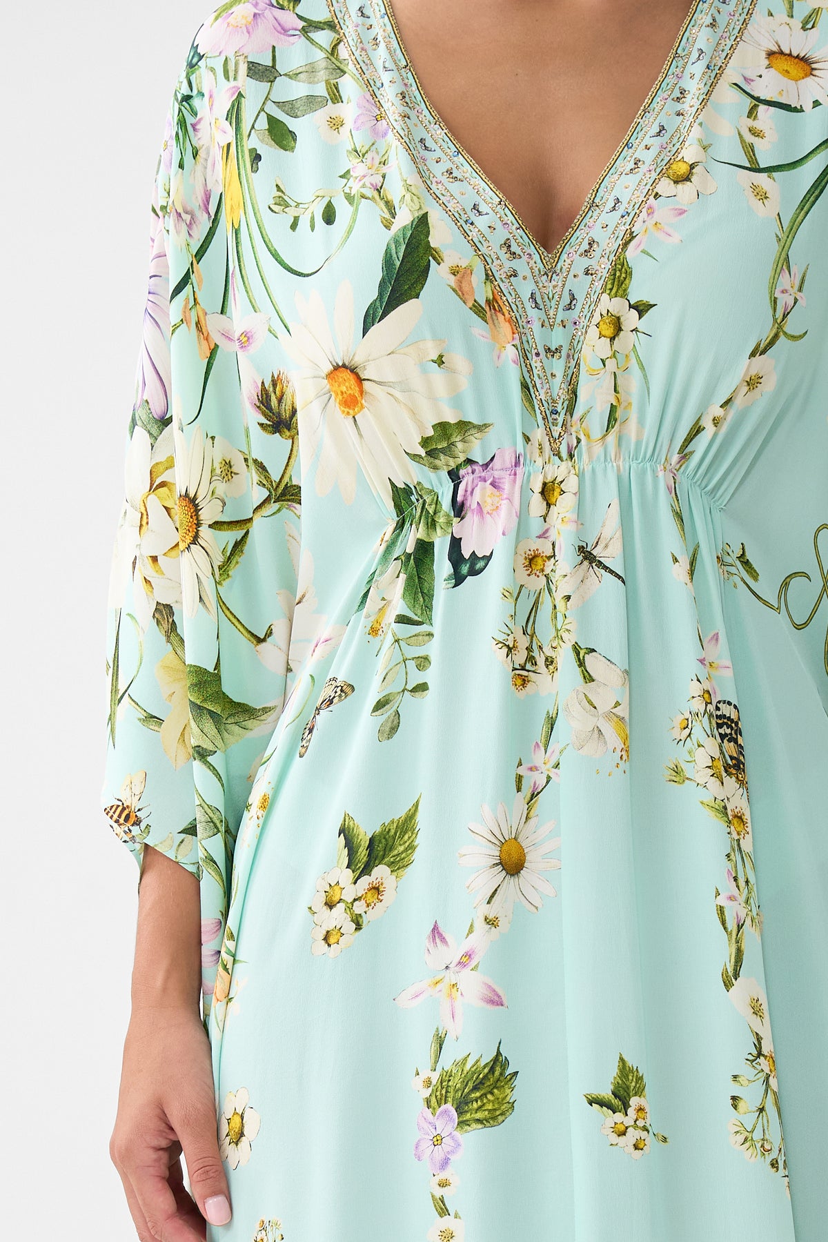 The CAMILLA Gathered Waist Kaftan in our Floral Freefall print.