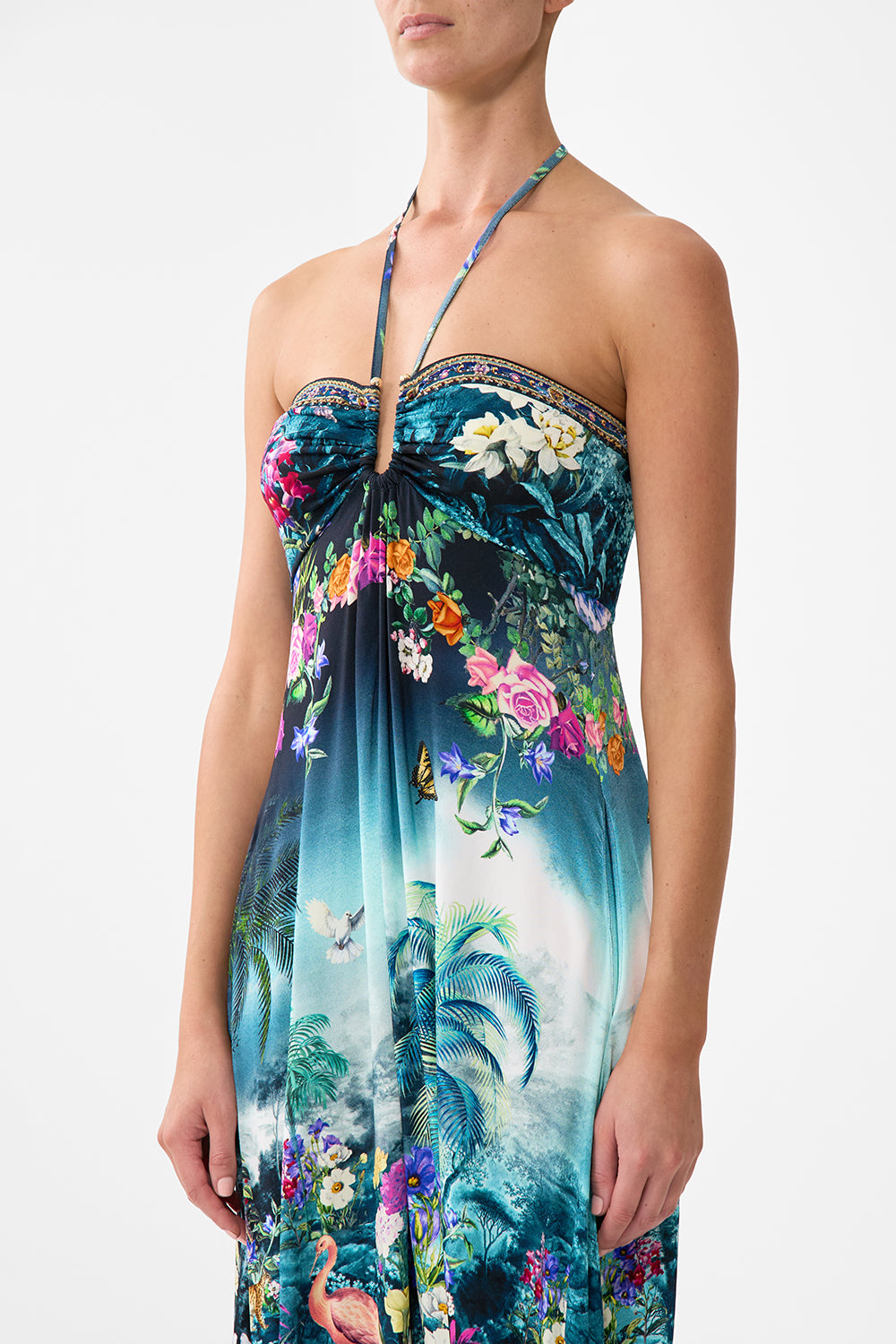 The CAMILLA Draped Pant Jumpsuit With Hardware in our Basked In Baroque print.