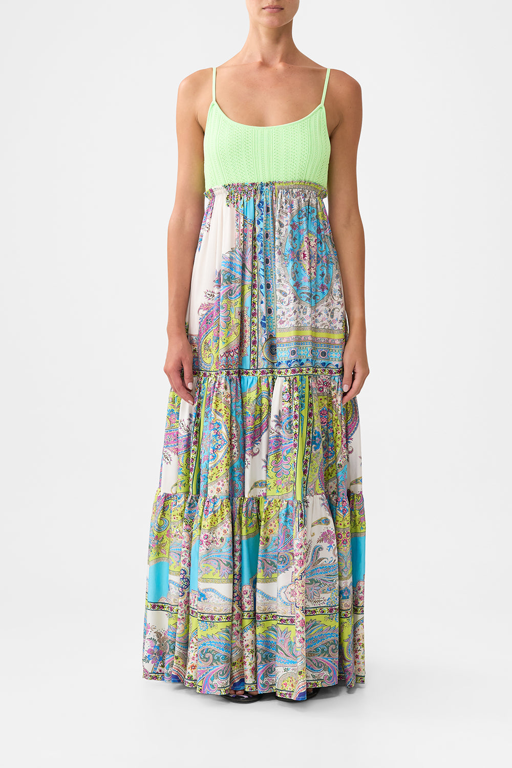 LONG DRESS WITH KNIT FRONT BODICE MAGIC CARPET RIDE