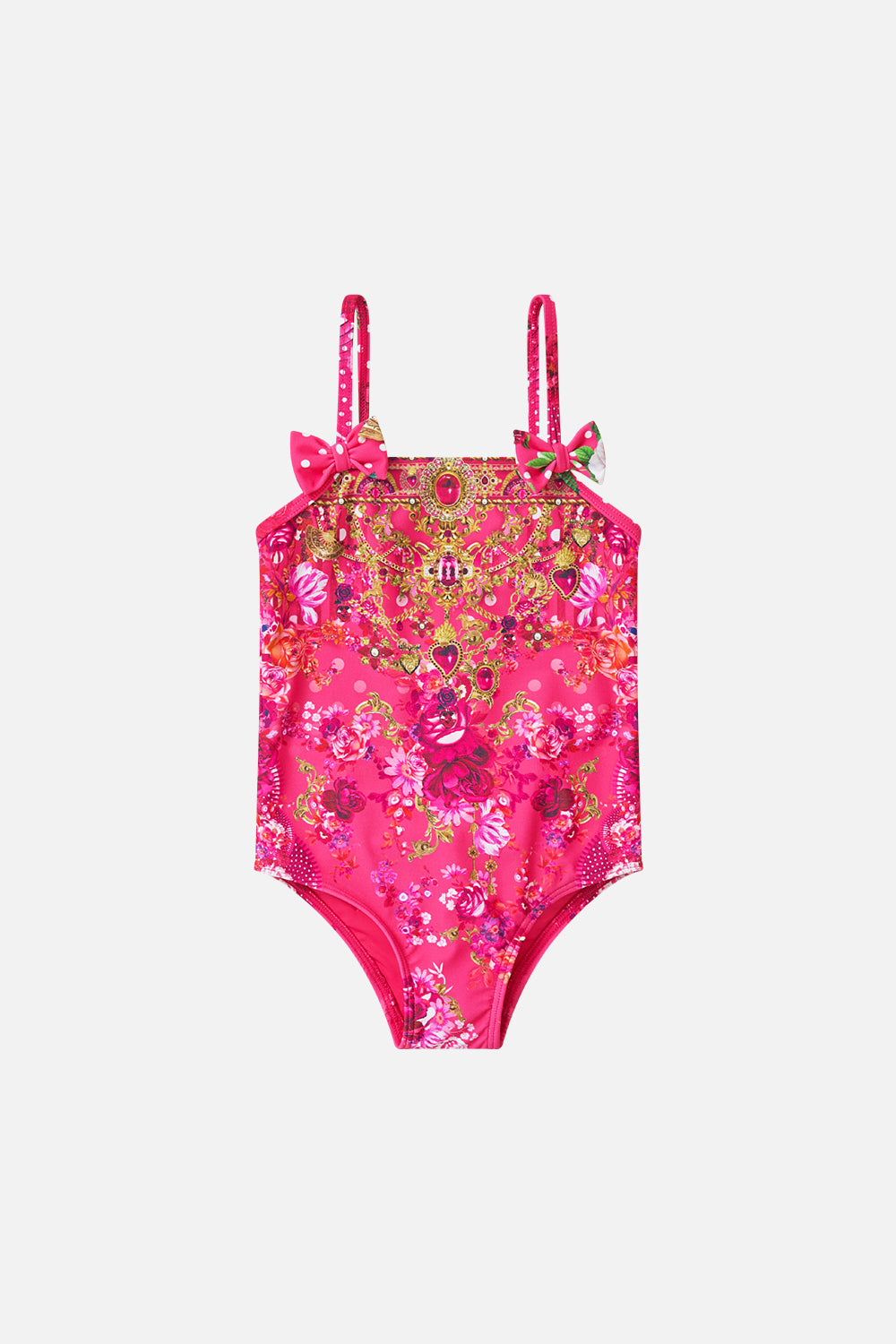 BABIES STRAIGHT NECK ONE PIECE WITH BOWS FLAMENCO ROSE