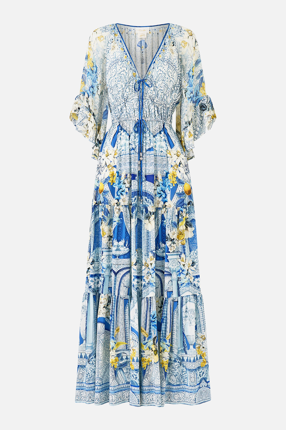 RUFFLE SLEEVE LONG DRESS DE NADA GRANADA