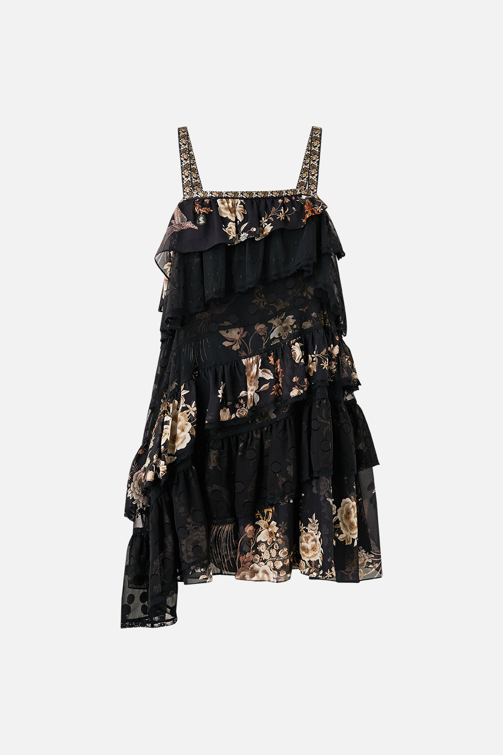 ASYMMETRIC SPLICED LACE MINI DRESS FLAMENCO FOLKLORE