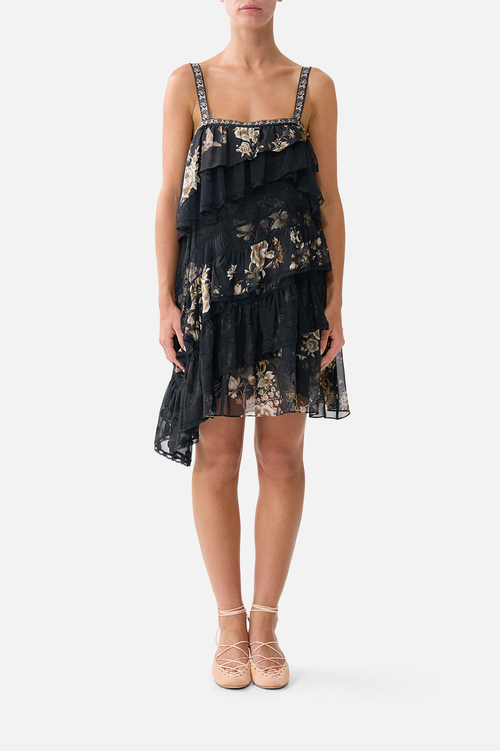 ASYMMETRIC SPLICED LACE MINI DRESS FLAMENCO FOLKLORE