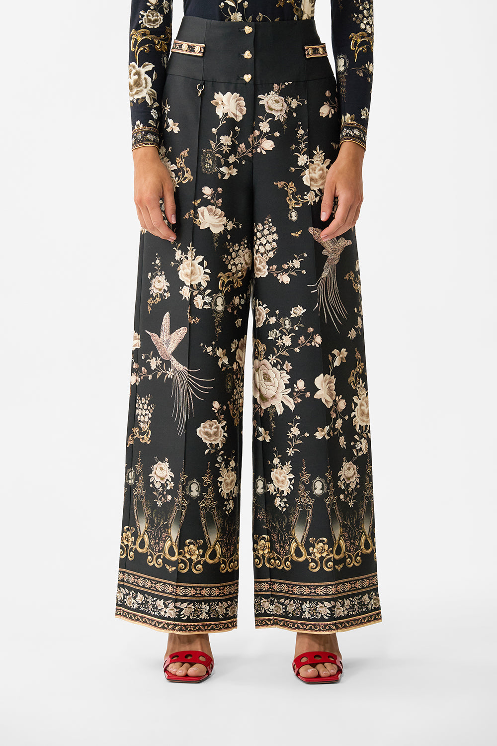 TAILORED PANT WITH WAIST BUTTON DETAIL FLAMENCO FOLKLORE