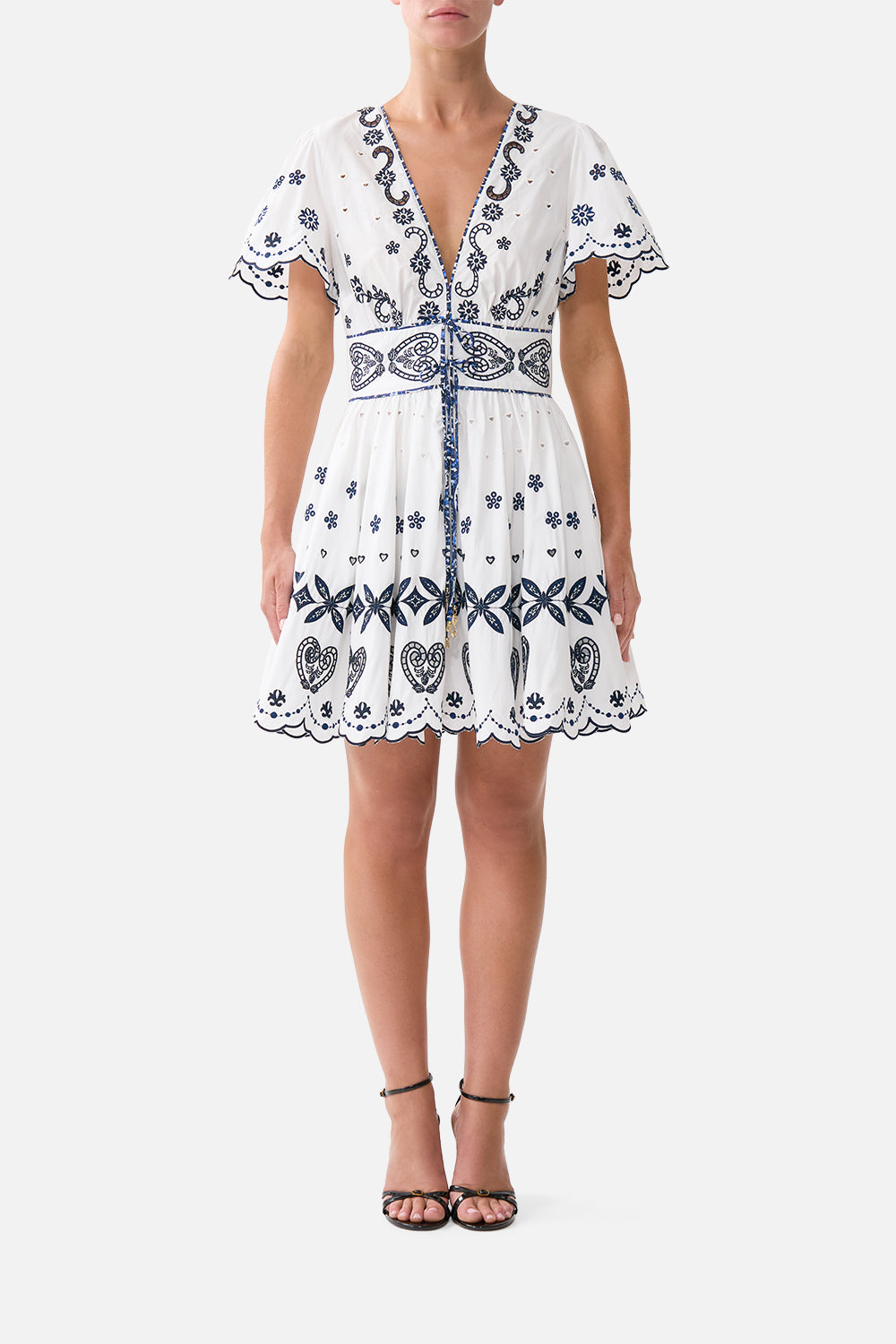 The A Tiled Wonderland Deep V Mini Dress With Ties | CAMILLA AU