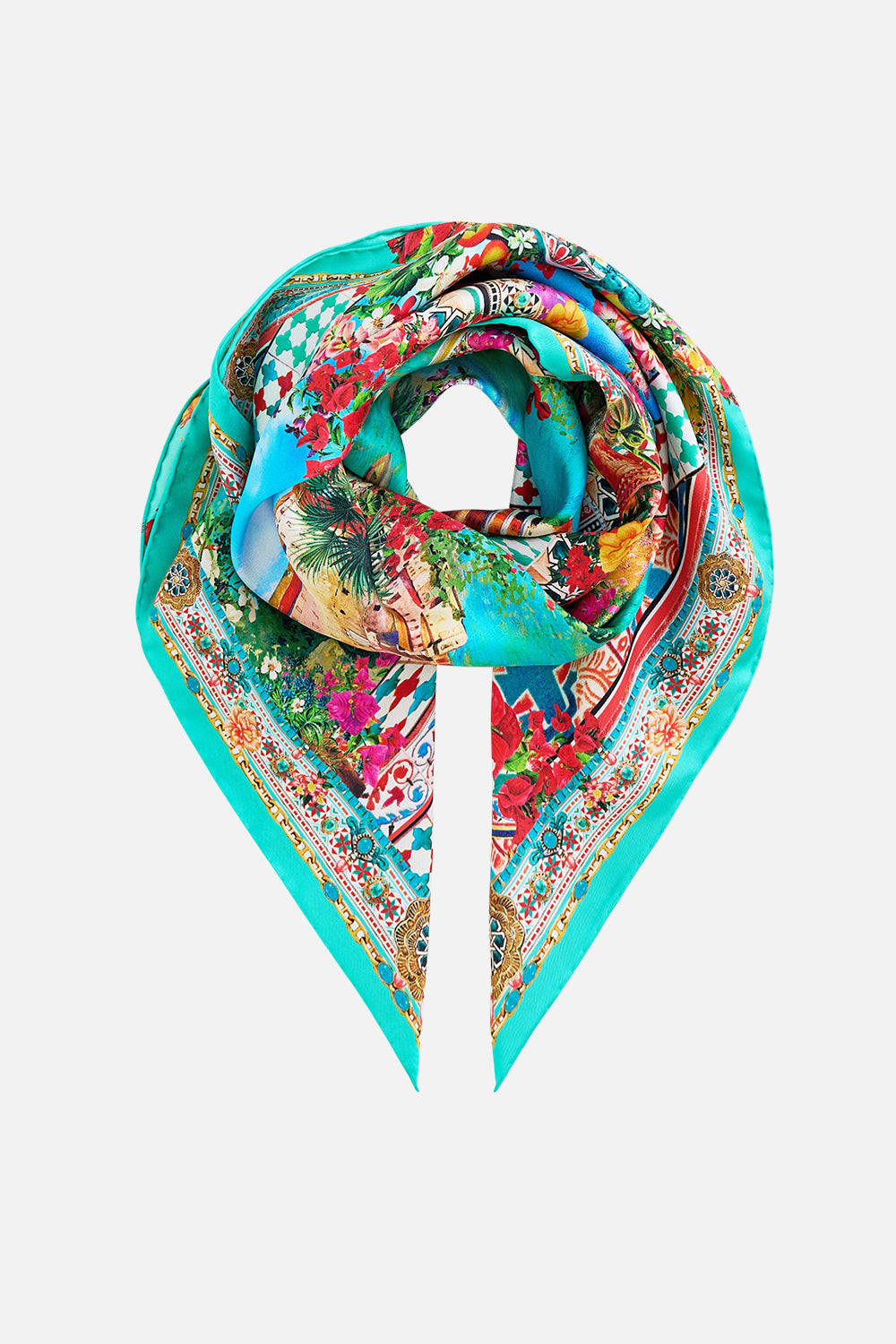 PRINTED SILK TWILL SQUARE SCARF MEET ME IN MALLORCA