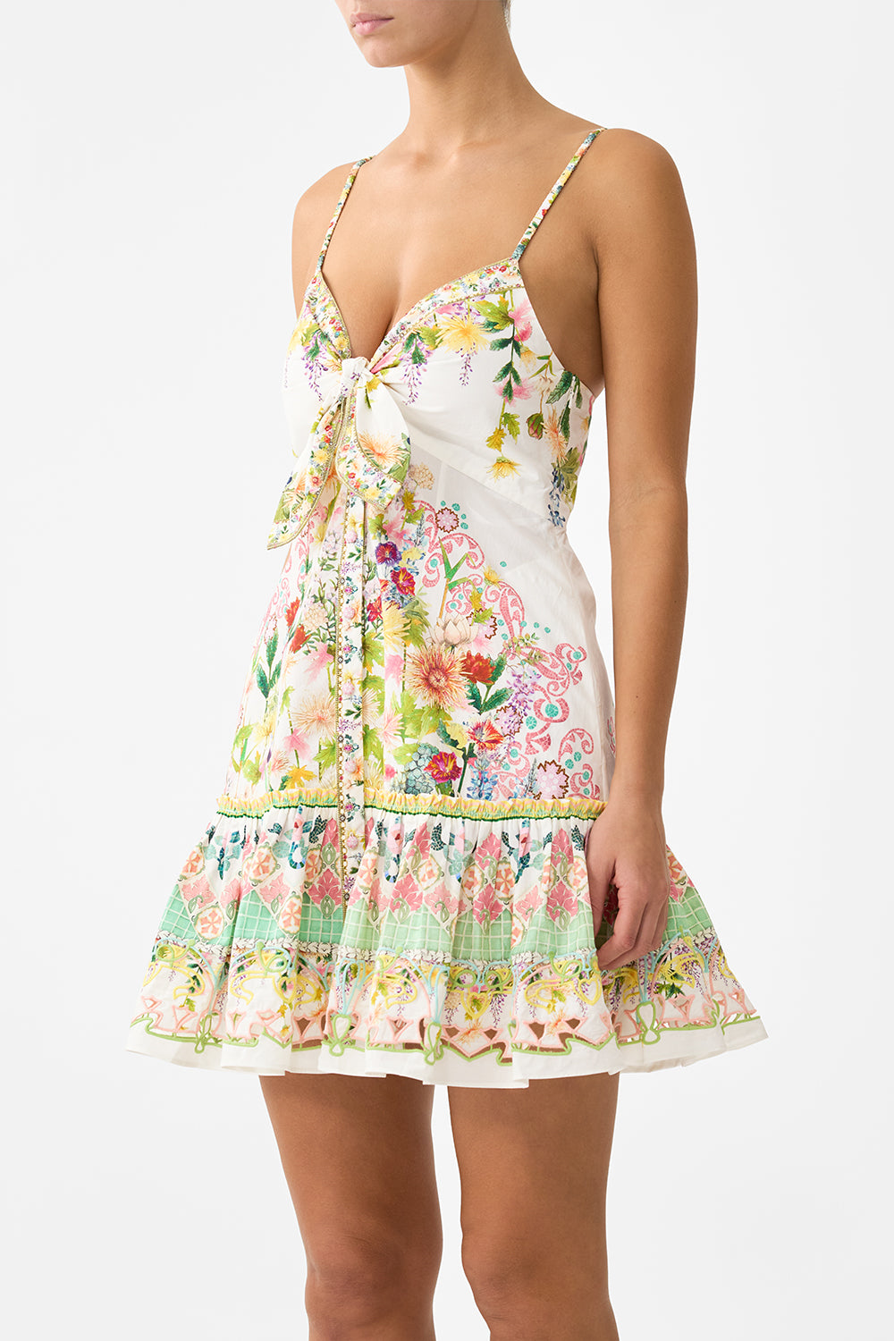 TIE FRONT SHORT DRESS WITH HEM RUFFLE THE CALL OF CATALONIA