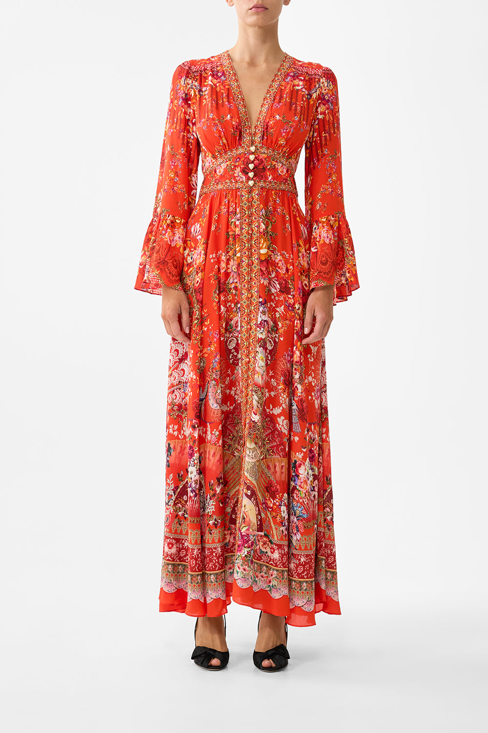 SHAPED WAISTBAND DRESS WITH RUFFLE SLEEVE OLÉ OLÉ