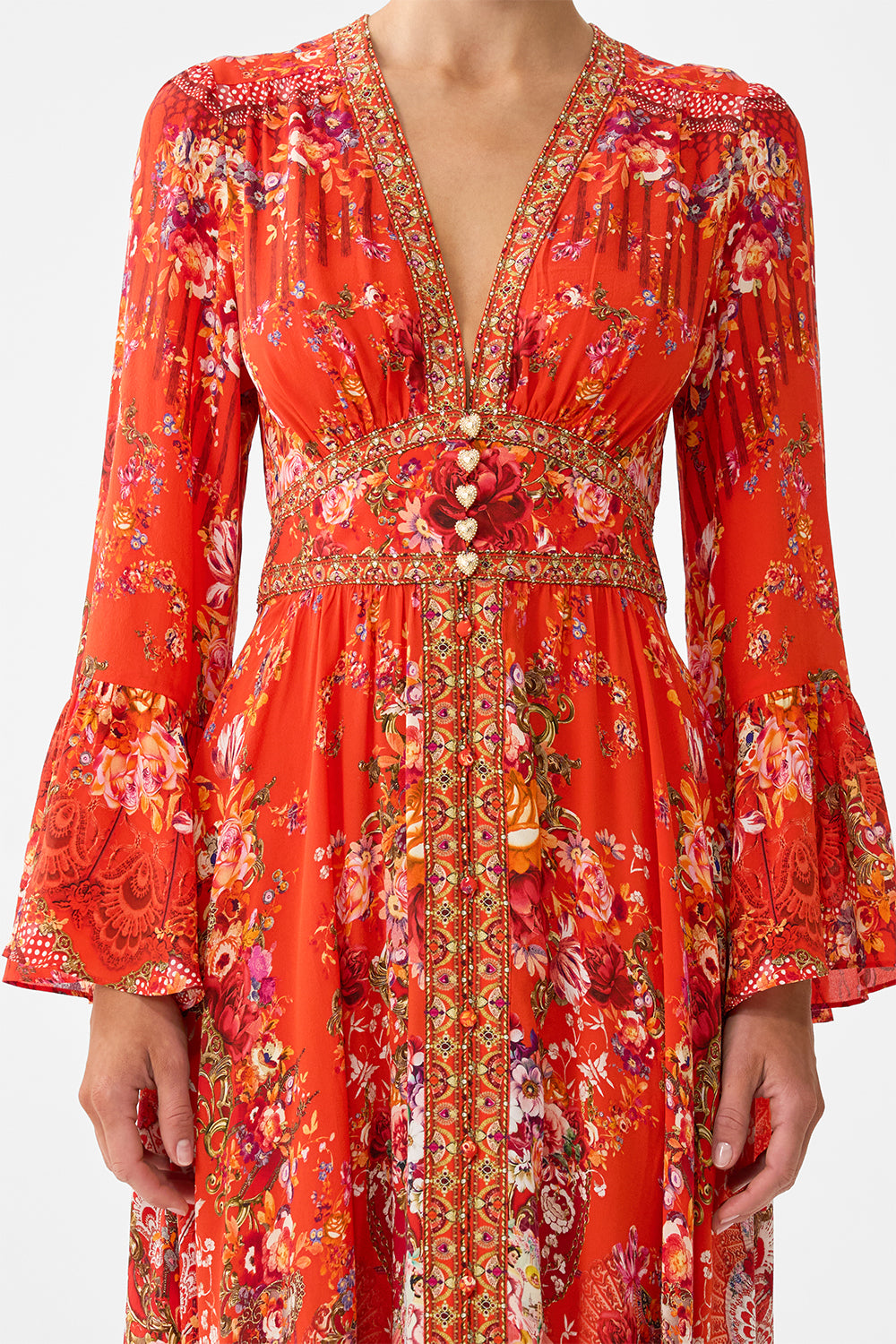 SHAPED WAISTBAND DRESS WITH RUFFLE SLEEVE OLÉ OLÉ