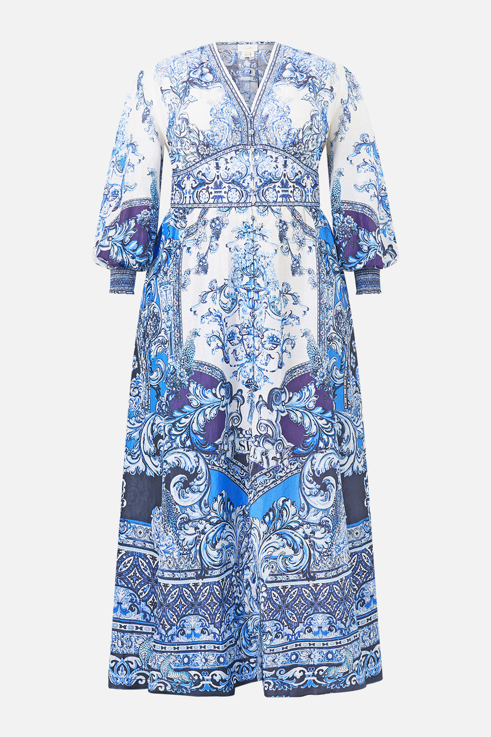 BUTTON DRESS WITH SHAPED WAISTBAND A TILED WONDERLAND