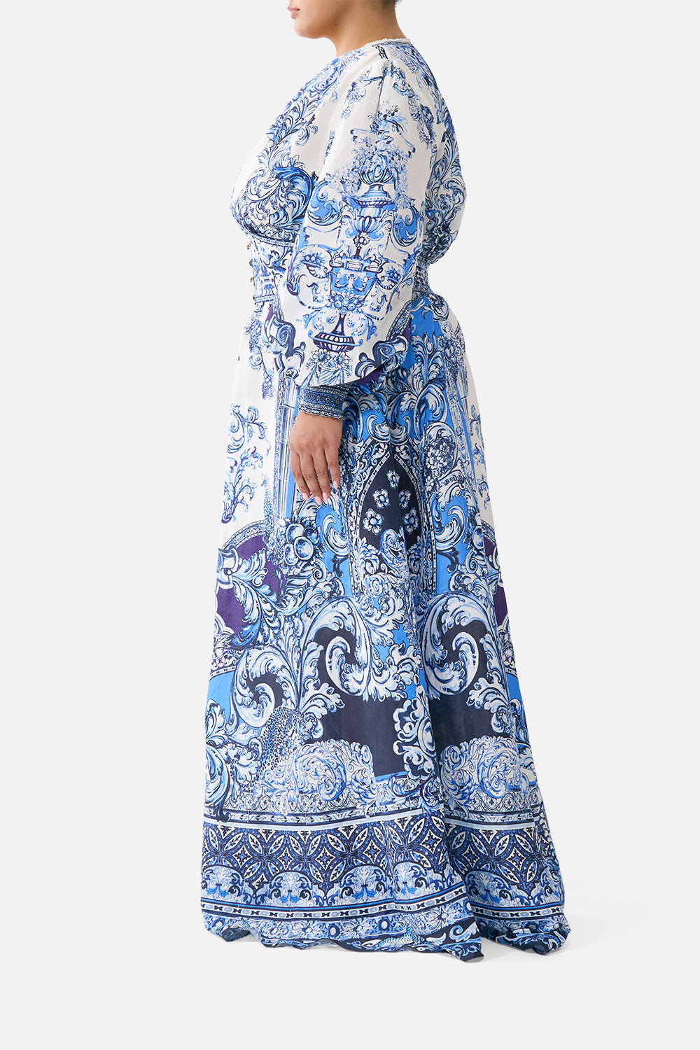 BUTTON DRESS WITH SHAPED WAISTBAND A TILED WONDERLAND