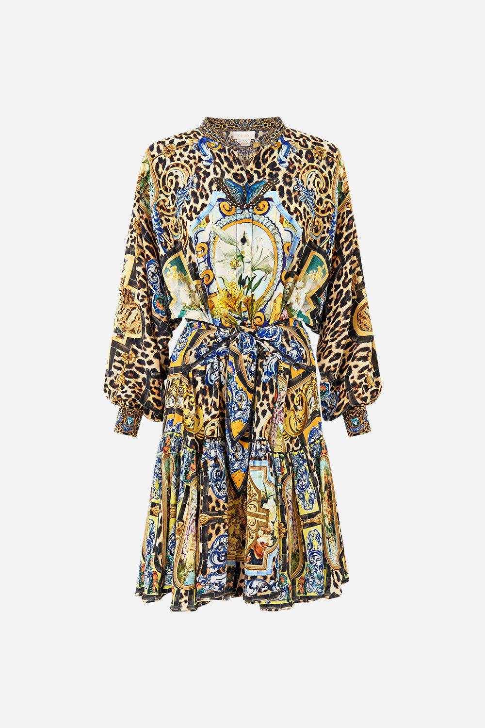 SHORT TIERED SHIRTDRESS WITH WIDE WAIST TIE SEVILLIAN STYLE