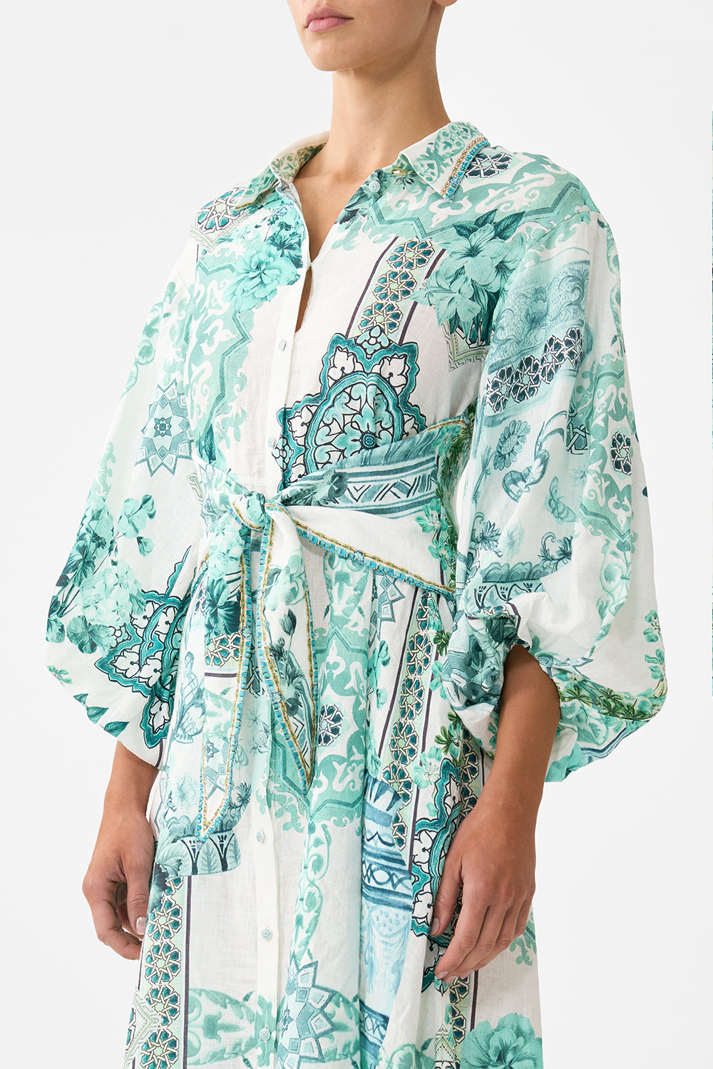 WAIST TIE SHIRT DRESS WITH BUBBLE SLEEVE BALEARIC BEBÉ