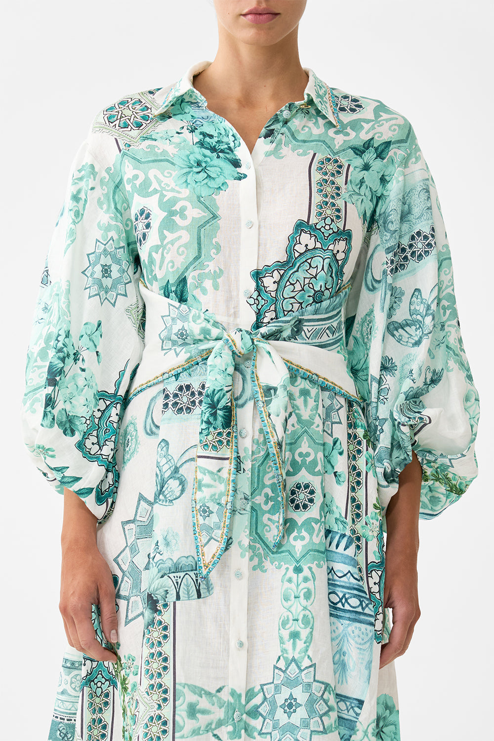 WAIST TIE SHIRT DRESS WITH BUBBLE SLEEVE BALEARIC BEBÉ