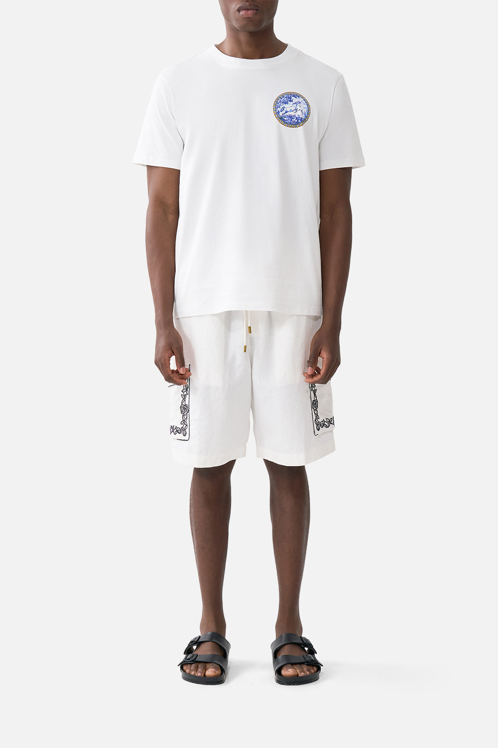 LONG CARGO SHORT WITH ELASTIC WAIST A TILED WONDERLAND