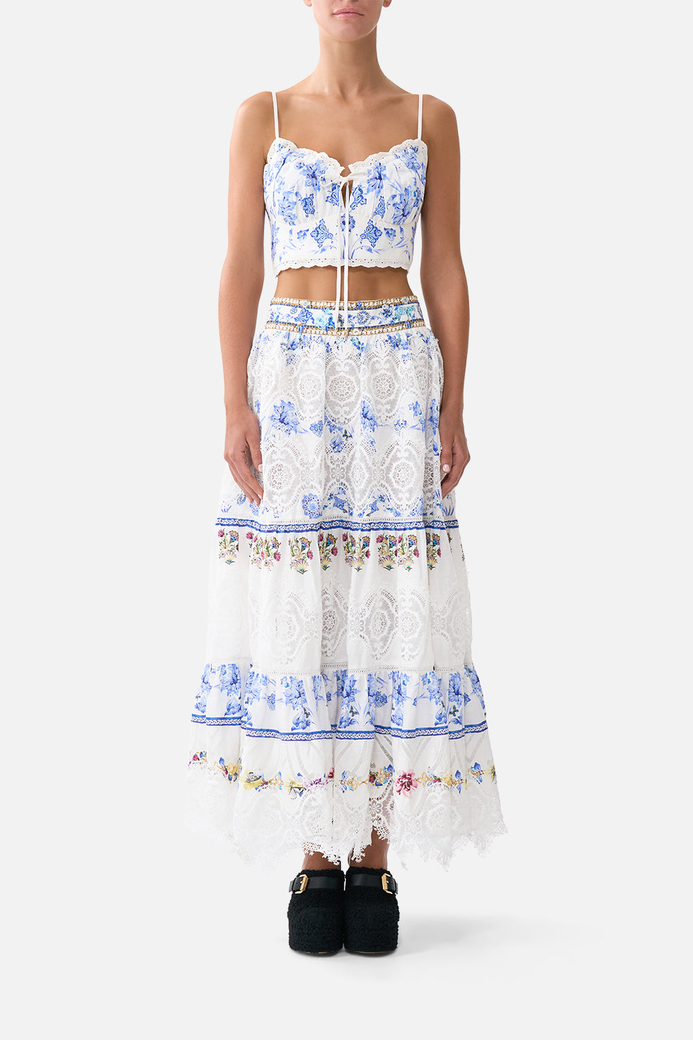 HIGH WAISTED TIERED MIDI SKIRT ALL ABOUT THAT LACE