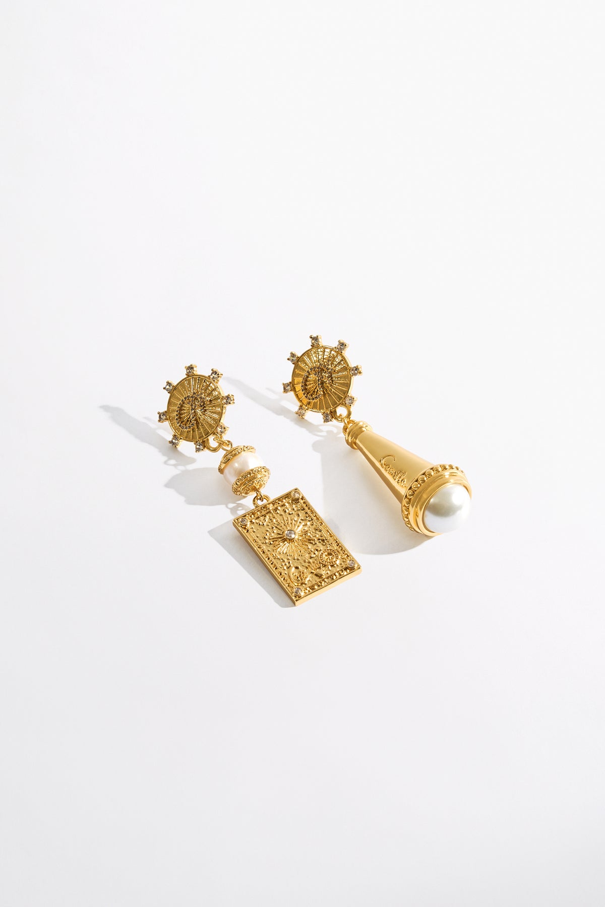 BOHEMIAN BABYLON ASYMMETRICAL CHARM EARRINGS GOLD